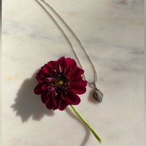 Vintage 1940s Sterling Silver Diamond Chip Pendant Necklace